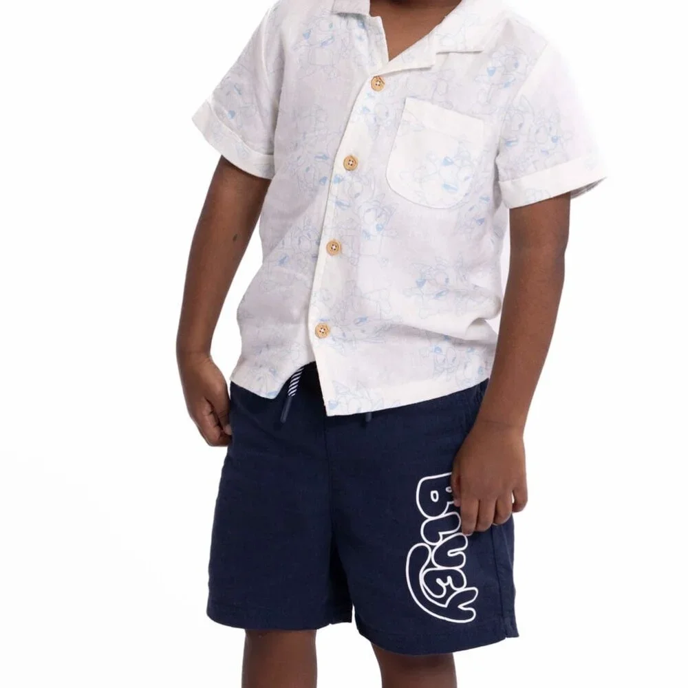 BLUEY BINGO TODDLER BOYS Outfit Button Up Shirt Shorts Set SIZE 2T NEW